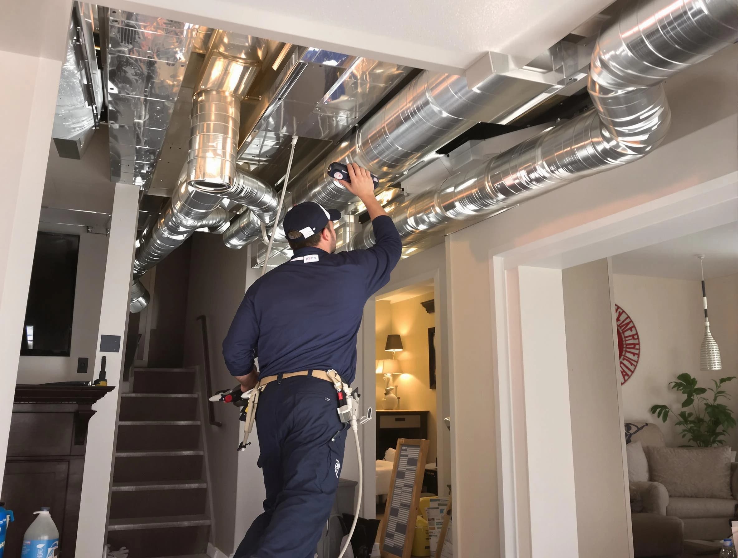 Moore Air Duct Cleaning expert performing specialized duct cleaning in a mobile home in Moore
