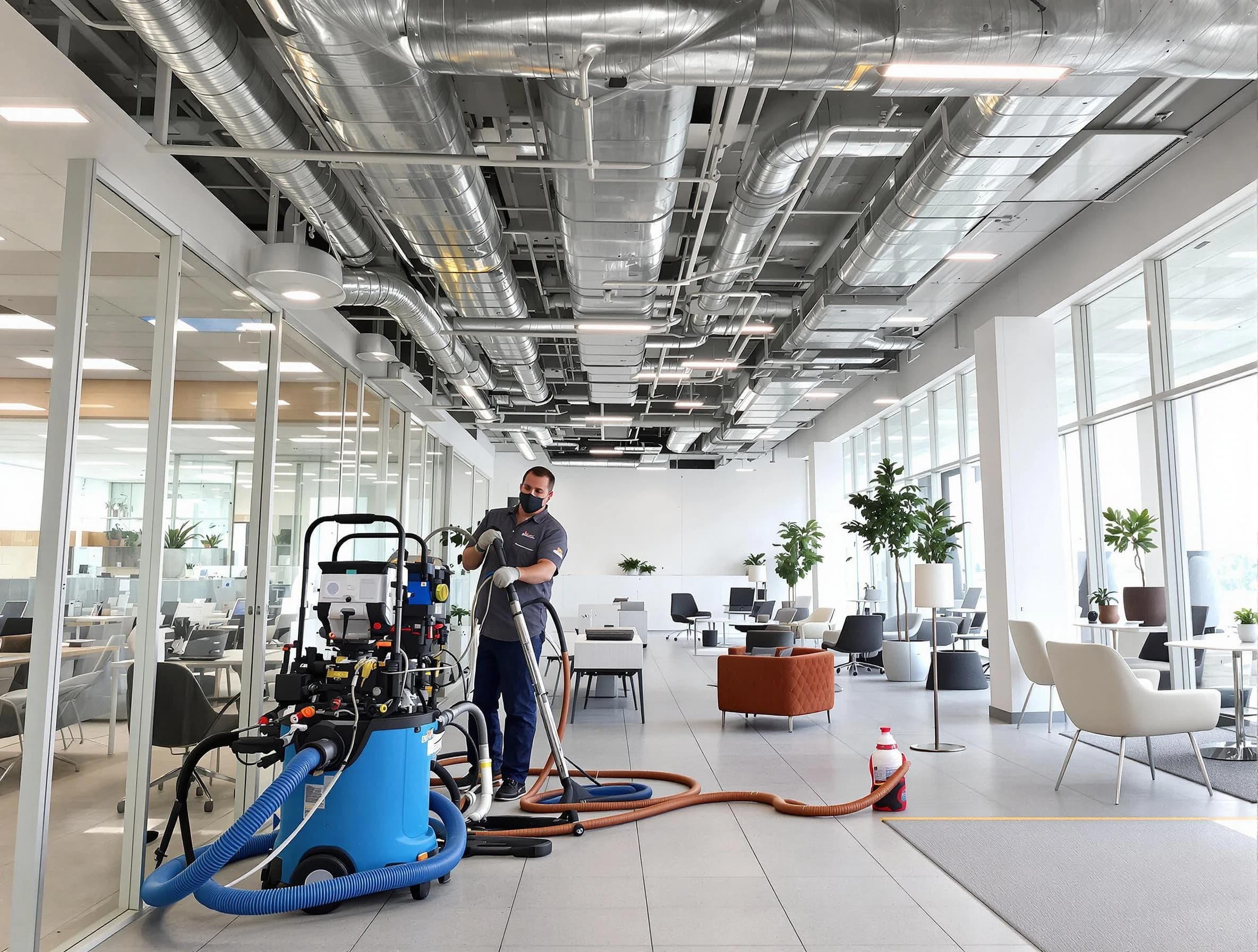 Moore Air Duct Cleaning team conducting comprehensive commercial duct cleaning at a business location in Moore