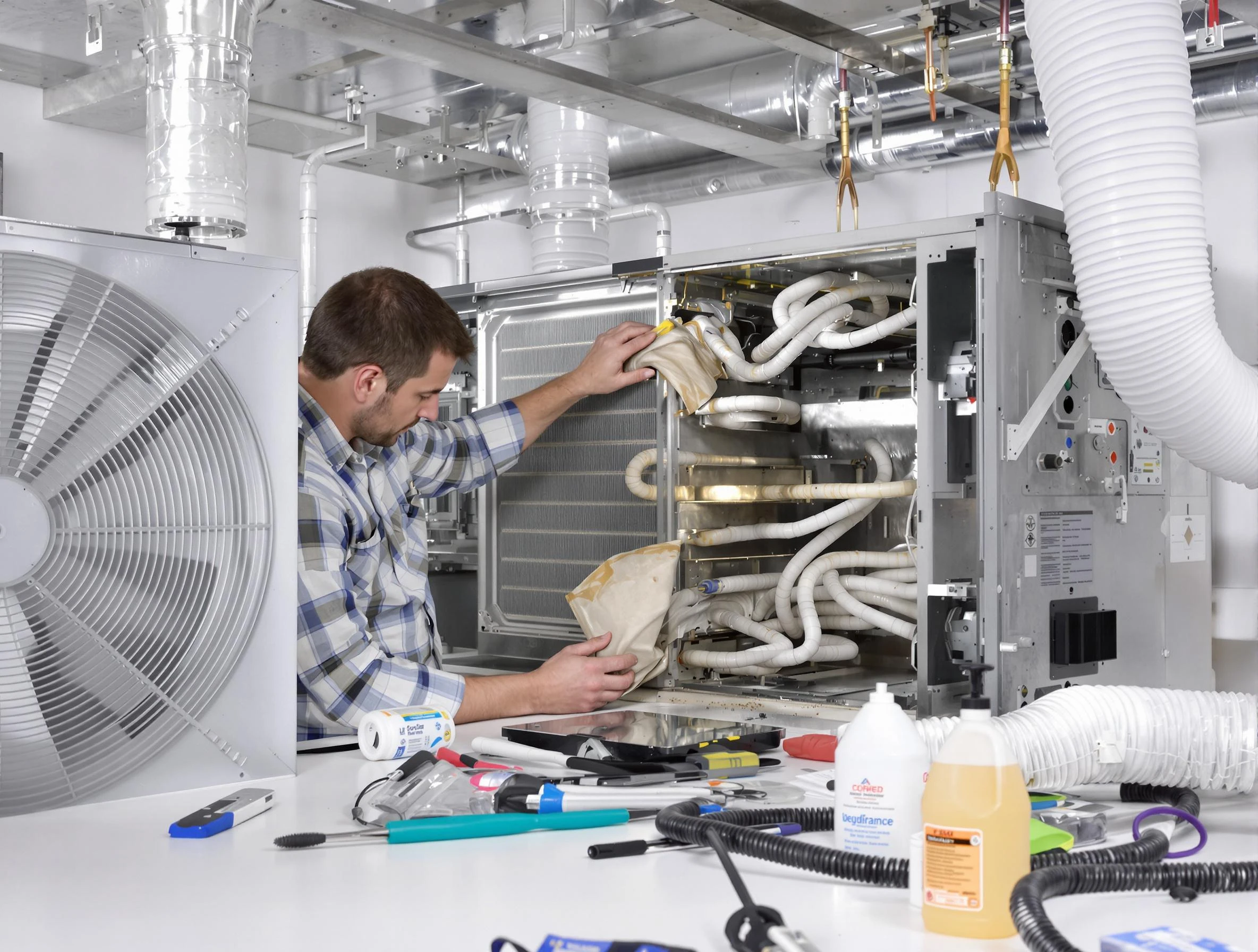 Moore Air Duct Cleaning specialist performing precision AC coil cleaning in Moore