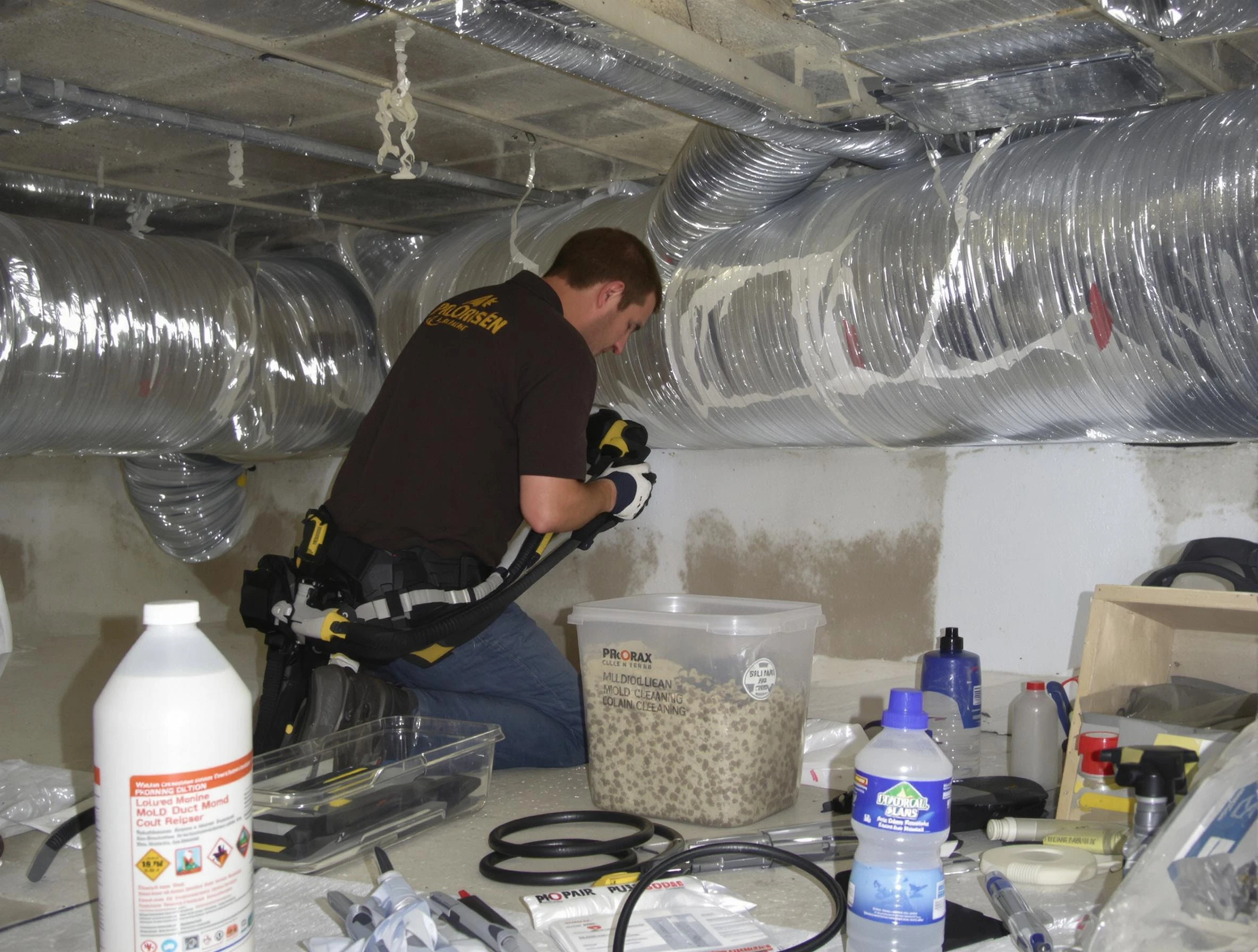 Moore Air Duct Cleaning specialist performing professional mold removal from air ducts in Moore