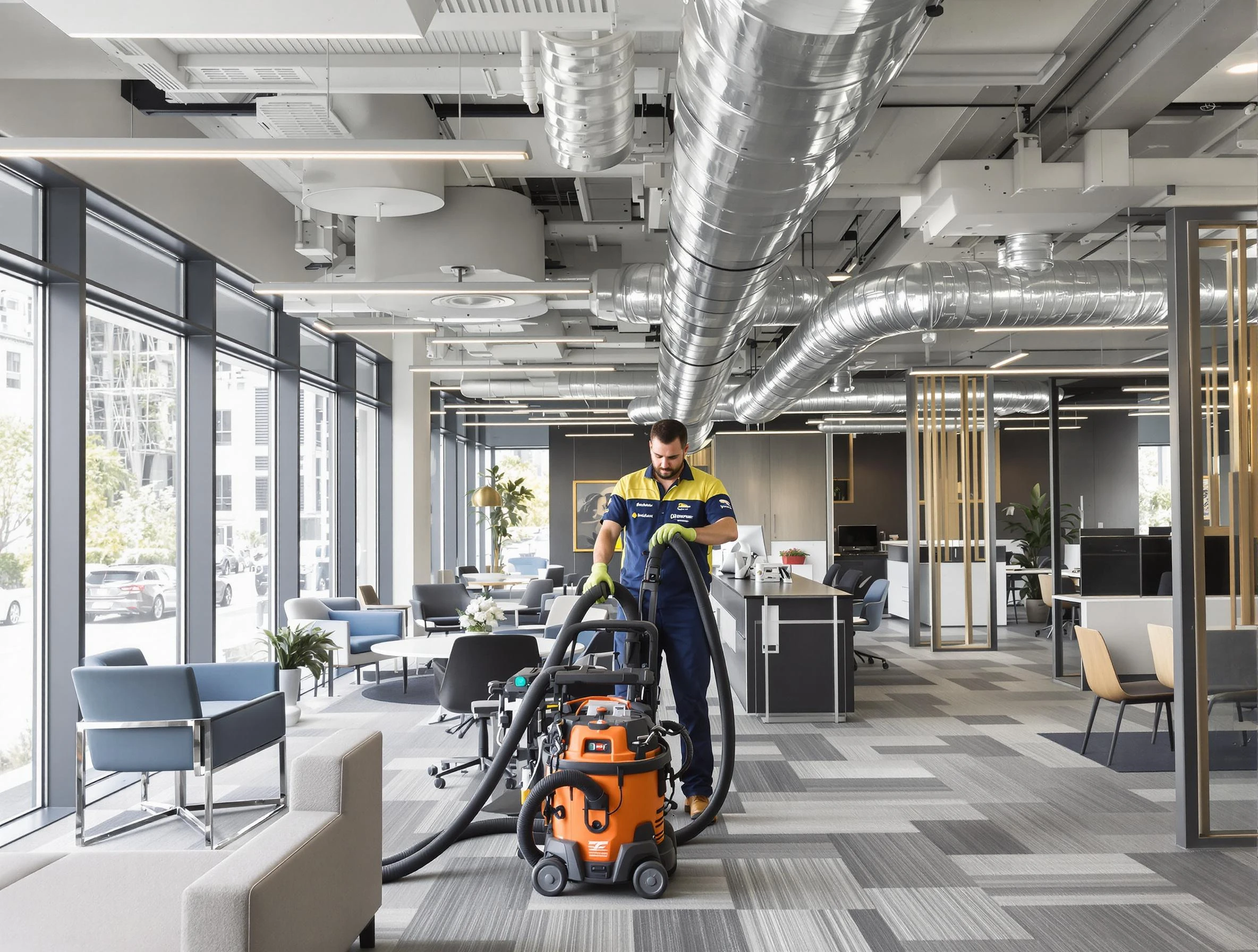 Moore Air Duct Cleaning team performing thorough commercial duct cleaning at a Moore business center