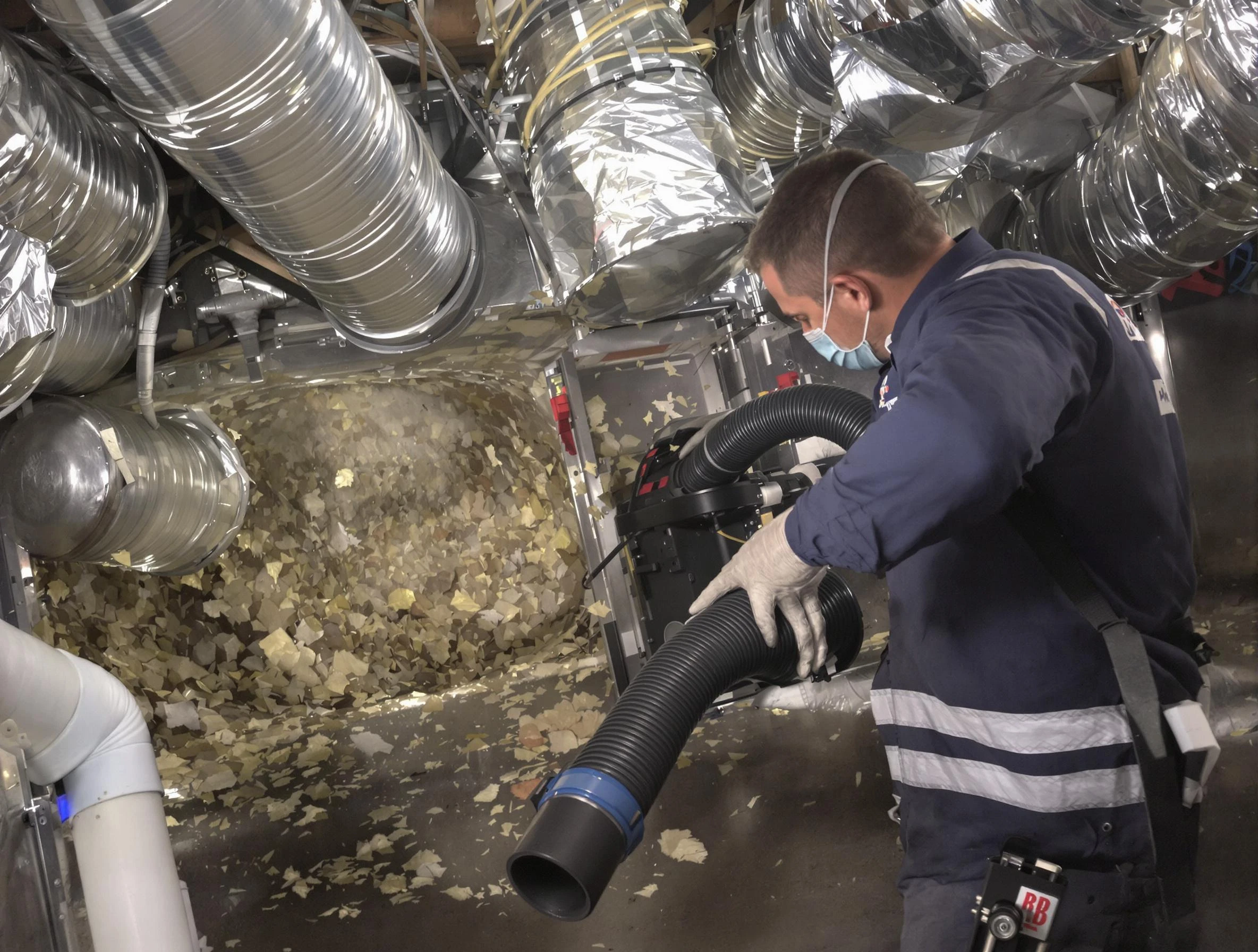 Moore Air Duct Cleaning specialist operating negative pressure cleaning equipment for thorough duct maintenance in Moore